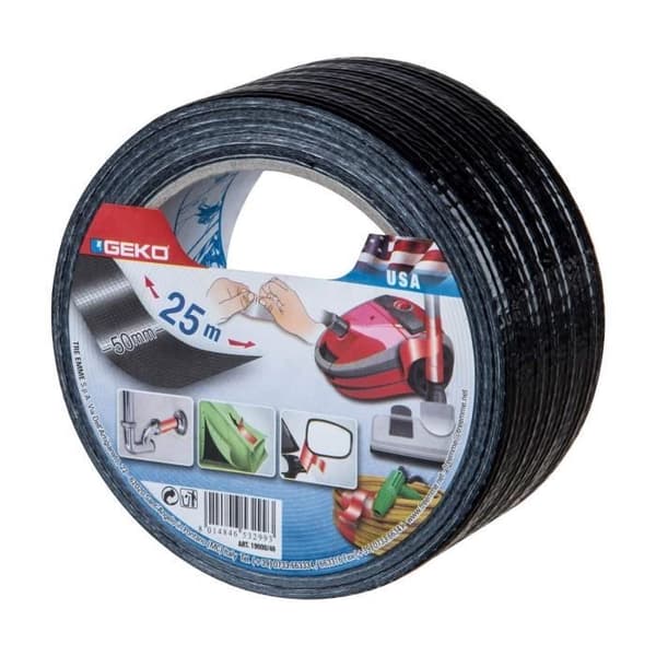 Kittduk - GEKO - 50 mm x 25 m - Svart - Fleranvändnings - Glänsande