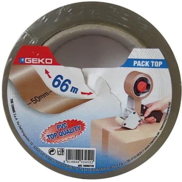 PVC-packagingtejp - GEKO - 50 mm x 66 m - Transparent - Naturligt gummi - Hög hållfasthet