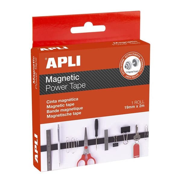 Tejp - Magnetisk - Extra stark - Extra motståndskraftig - Alla stöd - 19mm x 3m - Apli