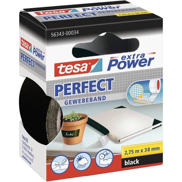 Tygband - TESA - 56343-00034-02 - 2,75 m x 38 mm - Svart - EXTRA POWER