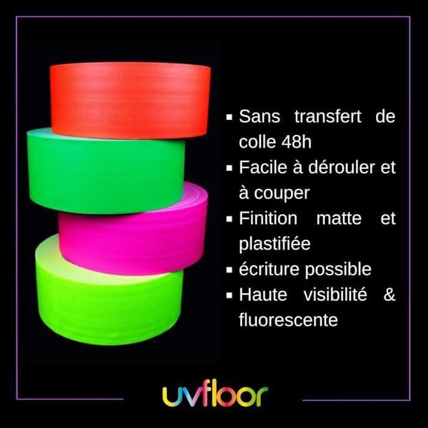 Fluo UV golvtejp - Paket med 4 fluorescerande tejpar för dekoration - Märke UV Floor