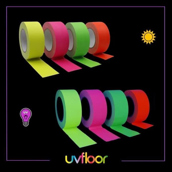Fluo UV golvtejp - Paket med 4 fluorescerande tejpar för dekoration - Märke UV Floor