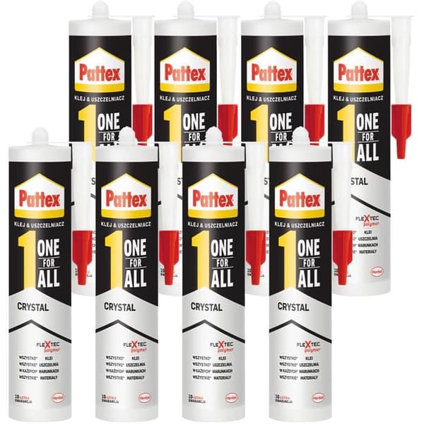 8x PATTEX ONE FOR ALL KRISTALLKLEBER MONTERINGSKLEBER 290G VATTENAVVISANDE STARK