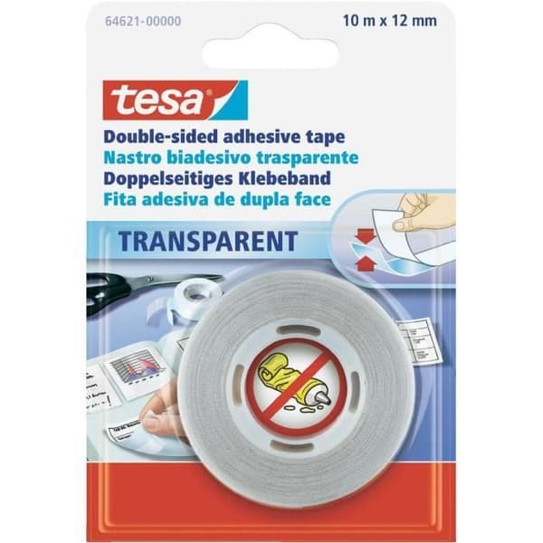 Dubbelhäftande tejp - TESA - 64621-00-04 - 10 m x 12 mm - transparent