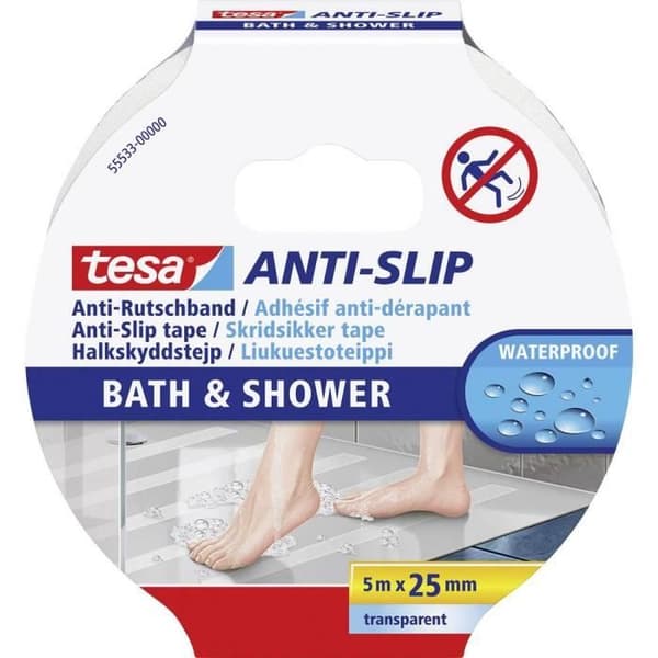 tesa Bad &amp; Dusche 55533-00000-11 Anti-halk tejp transparent (L x B) 5 mx 25 mm 1 rulle (x)