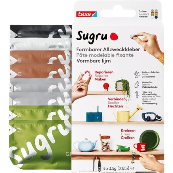 Klibbande - TESA - Sugru - Pack med 8 stycken - Flexibel och formstabil - Återplaceras inom 30 minuter