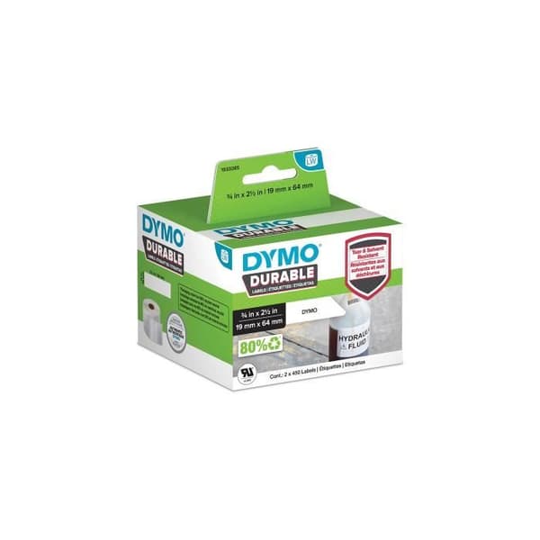 Dymo LabelWriter-resistenta streckkodsetiketter - Box med 2 rullar med 450 etiketter 19 mm x 64 mm