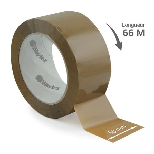 Förpackningstejp - WAYTEX - 930707 - Bredd 50mm - Längd 66m - Paket med 6 rullar