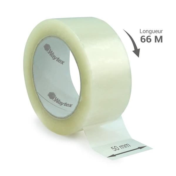 Genomskinlig förpackningstejp - WAYTEX - 930709 - Bredd 50 mm - Längd 66 m - Förpackning med 6 rullar