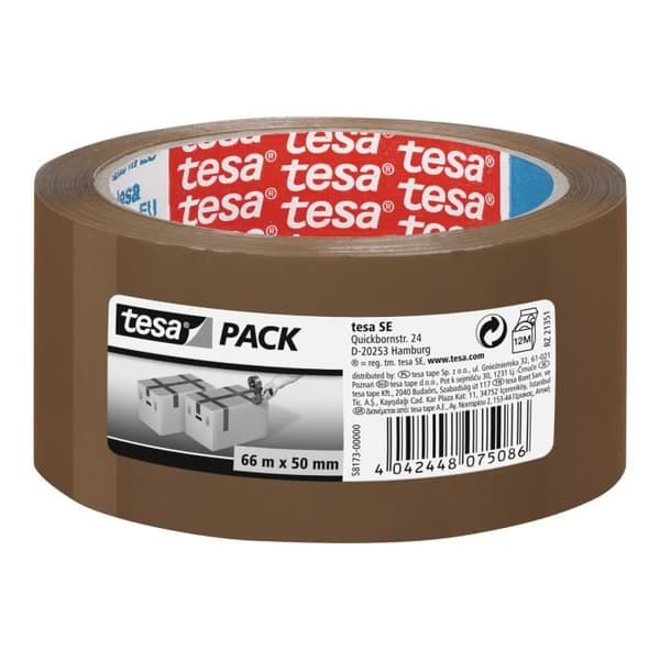 Förpackningstejp - Tesa - Standard - 50 mm x 66 m - Polypropylen - Brun