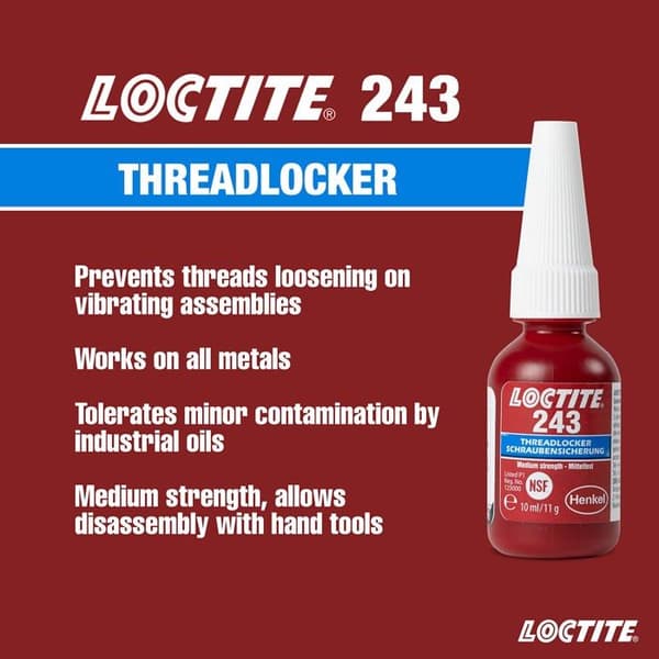 Självhäftande - Henkel tejp - Loctite 243, 10 ml - Loctite 243 bultlim, 10 ml flaska