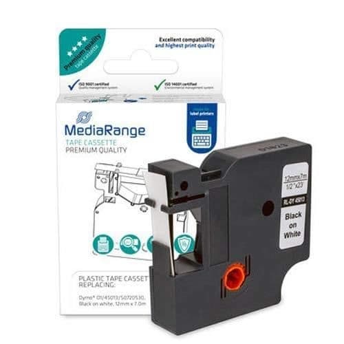 Etikettband - MEDIARANGE - MRDY45013 - Svart på vitt - D1 - Bredd 1,2 cm