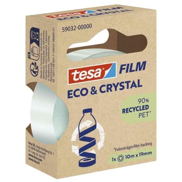ECO ET CRYSTAL tejp - TESA - 19 mm x 10 m - Transparent - Återvunnen plast - Multifunktionell