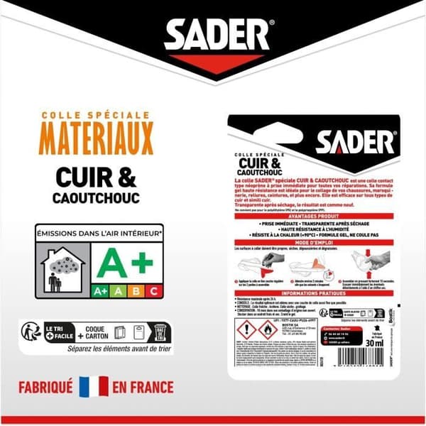 Läder och gummilim - SADER - Omedelbar inställning - 30 ml