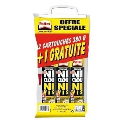 PATTEX Ingen søm eller skruer Ideal Wood Fix - Pakke med 2 stk. 380 g patroner + 1 gratis
