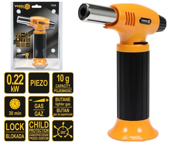 VOREL GASBrænder, PIEZO TÆNDING 360 grader. 73420