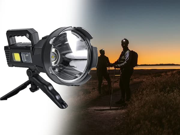 LED-ficklampa med Handtag & Powerbank - Ficklampa med Stativ