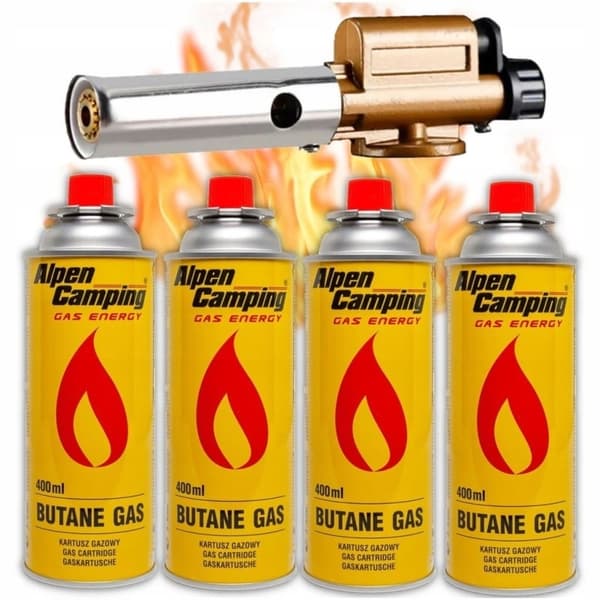 GASBRÆNDER VARMEPISTOL STØBEJERNSLAMPE + 4 PATRONER 1300C 1,5L GAS