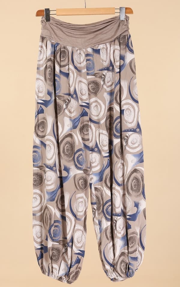Chana - Haremsbyxa PT217 Cirkelmönstrad Beige One Size