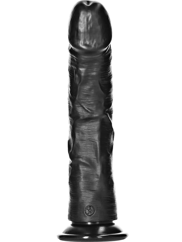 RealRock: Curved Realistic Dildo, 25.5 cm Svart