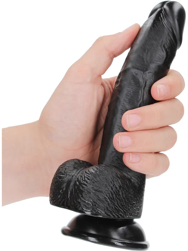 RealRock: Curved Realistic Dildo with Balls, 18 cm