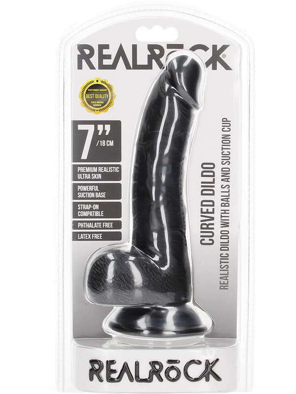 RealRock: Curved Realistic Dildo with Balls, 18 cm