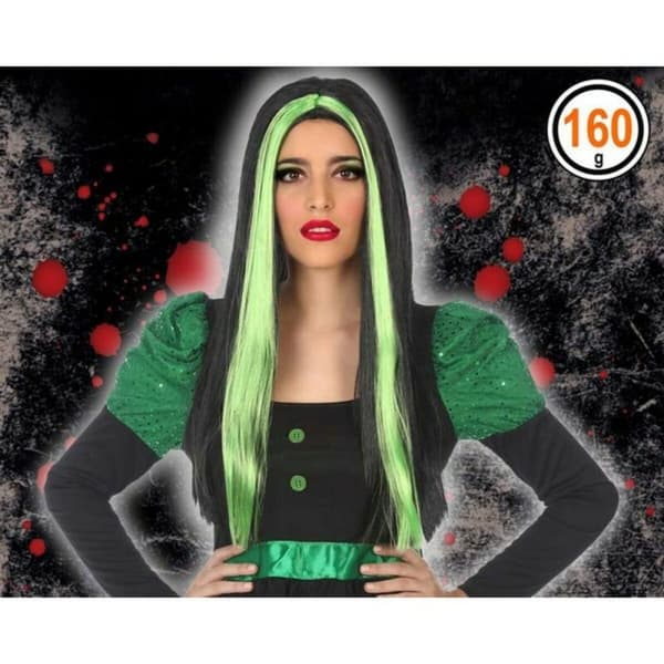 Parykk til Halloween 118189 (60 cm) Hvit Svart Grønn - Grønn