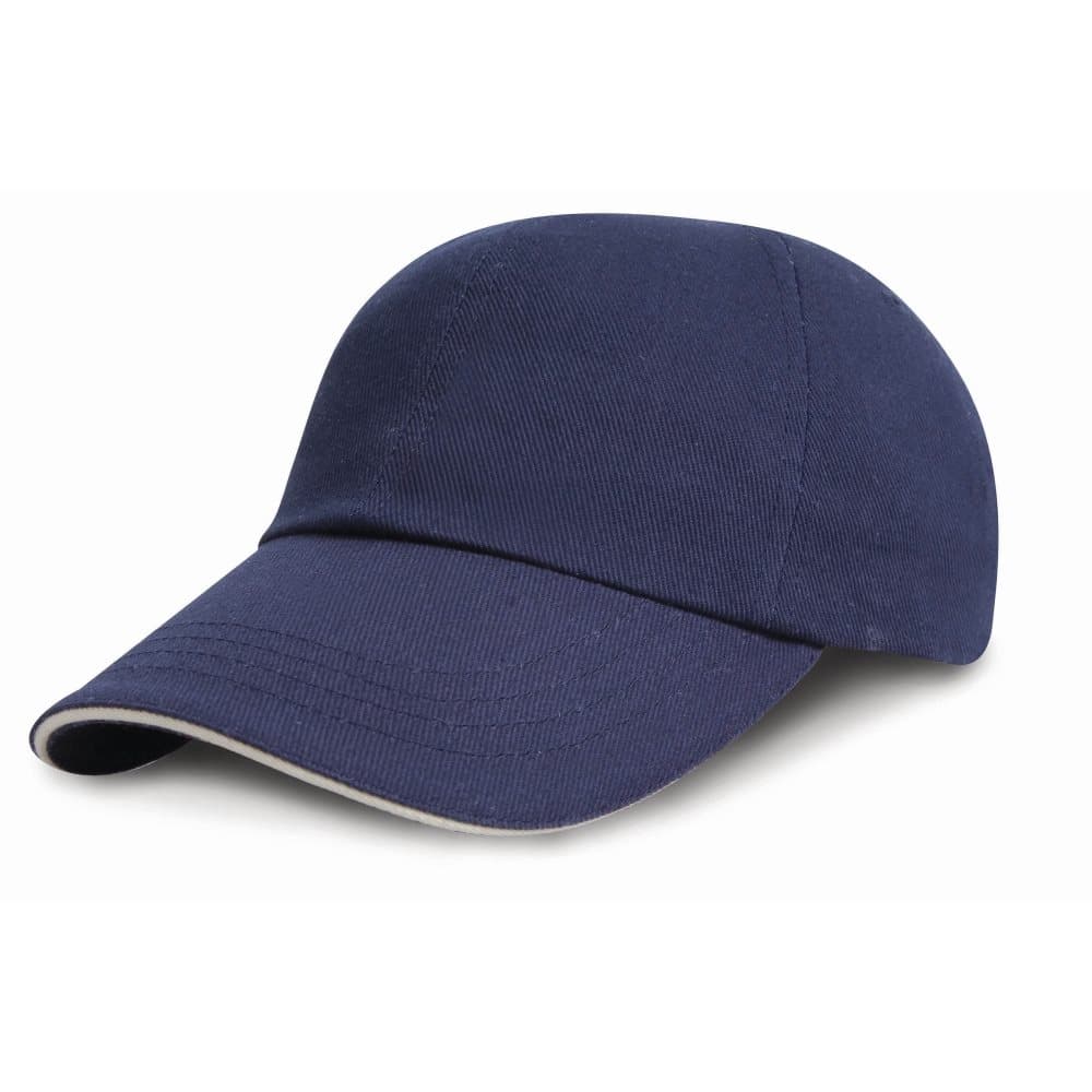 Result Headwear Kids Junior Low Profile keps med låg profil i kraftig borstad bomull med sandwich-kappa