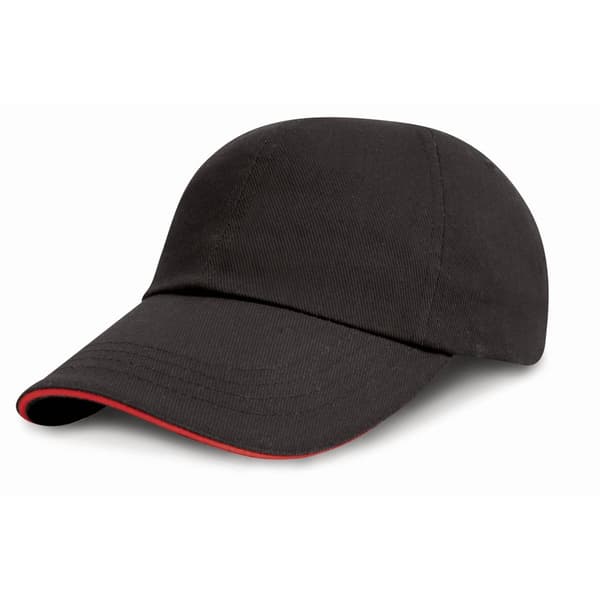 Result Headwear Kids Junior Low Profile keps med låg profil i kraftig borstad bomull med sandwich-kappa Black / Red One Size