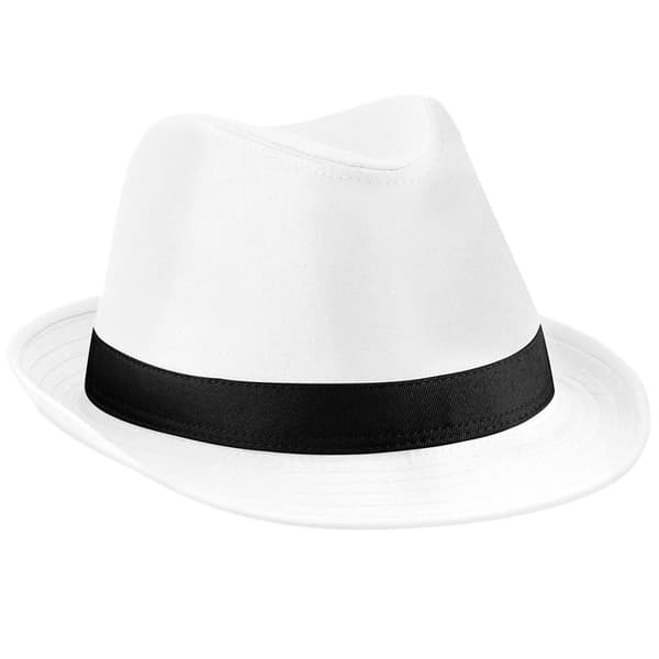 Beechfield Unisex Fedora Hat White/Black S/M Beechfield Unisex Fedora Hat White/Black S/M