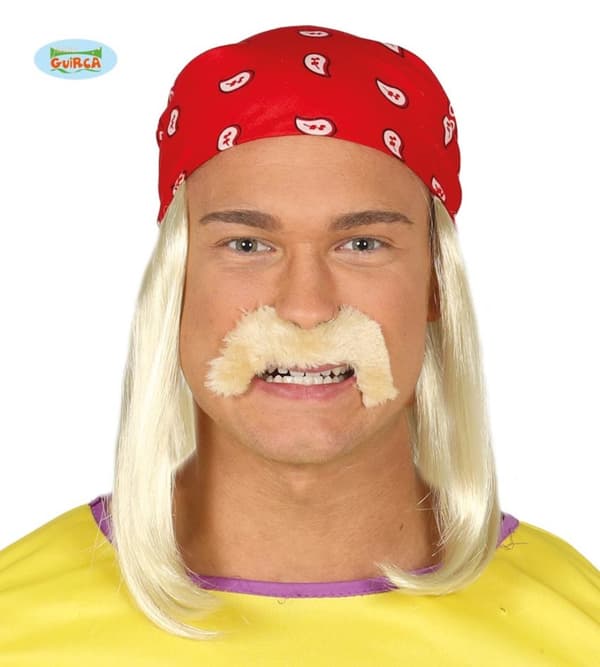 Peruk med huvudduk och blond biker mustasch vuxen