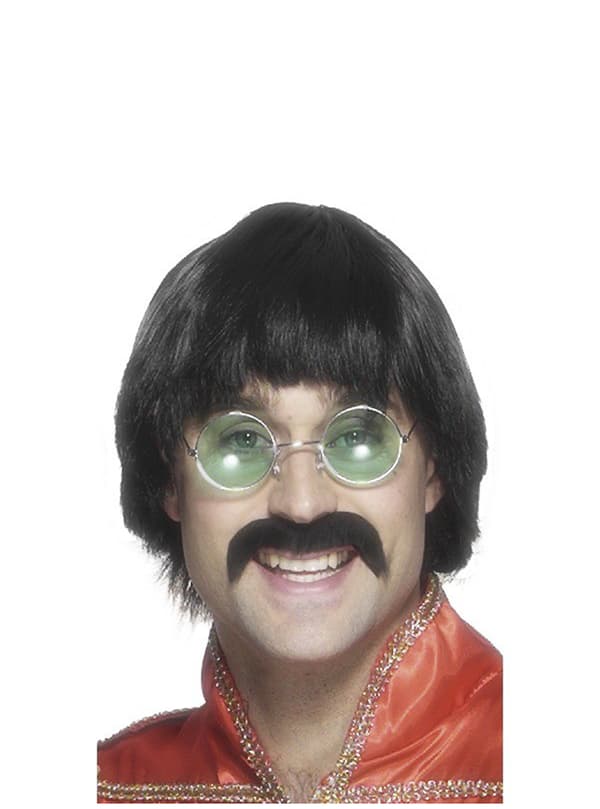 70-talls Svart Parykk og Mustasje