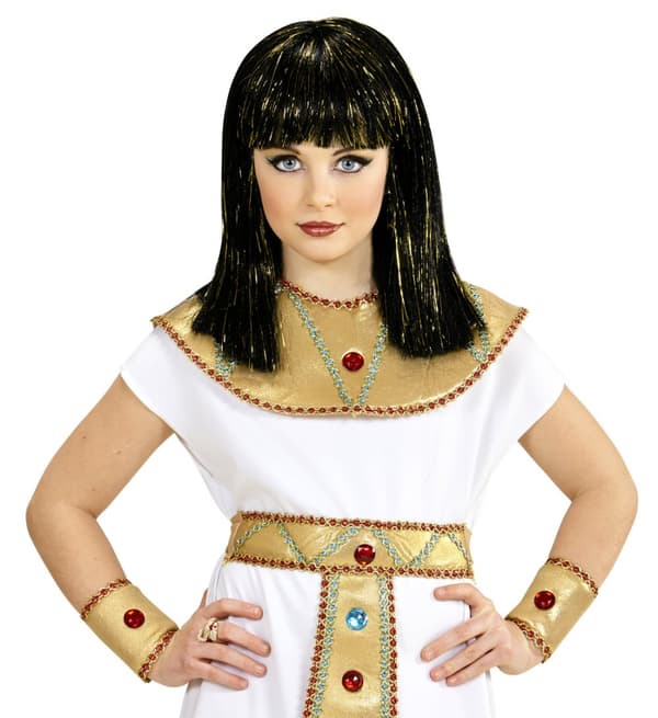 Cleopatra paryk med metaliske tråde til piger