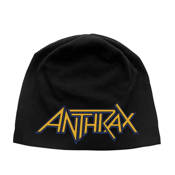 Anthrax Beanie Hat Band Logo Official Black Jersey Print One Size