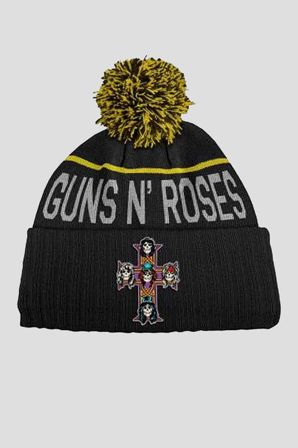 Guns N Roses Beanie Hat Appetite Cross Band Logo Official Black Bobble One Size