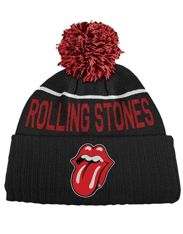 Rolling Stones Bobble Beanie Hat Classic Tongue Band Logo Official Black One Size