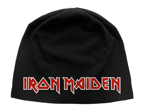 Iron Maiden Beanie Hat Cap Classic Vintage Band Logo Official Black Jersey Print One Size