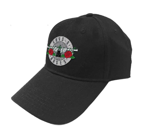 Guns N Roses Baseball Cap Silver Circle Patch Band Logo Official Black Strapback One Size