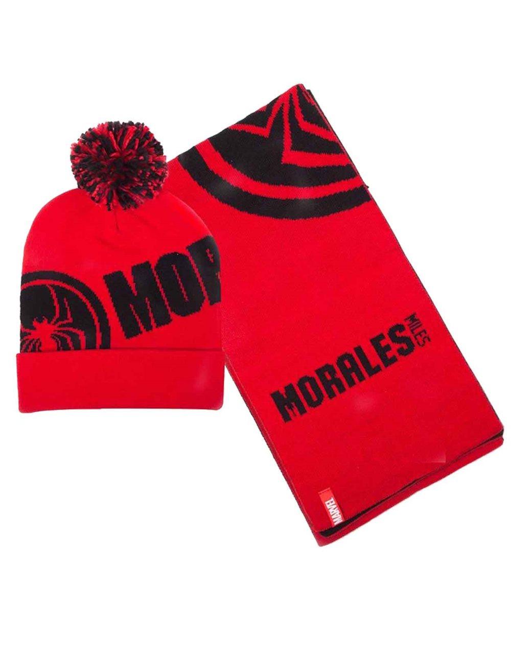 Spiderman Beanie Scarf Gift Set Morales Logo Official Red Unisex One Size