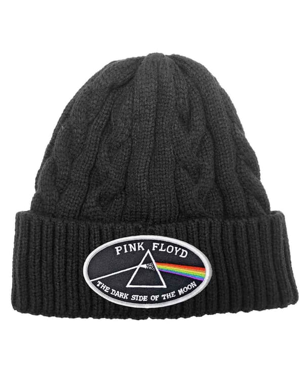 Pink Floyd Beanie Hat Dark Side Of The Moon White Border Official Cable Knit One Size