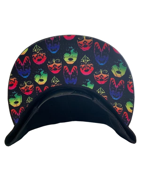 KISS Baseball Cap Neon Faces Band Logo Brim Print Official Black Snapback One Size