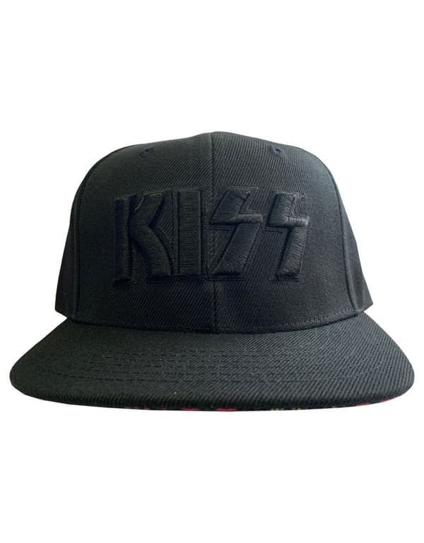 KISS Baseball Cap Neon Faces Band Logo Brim Print Official Black Snapback One Size