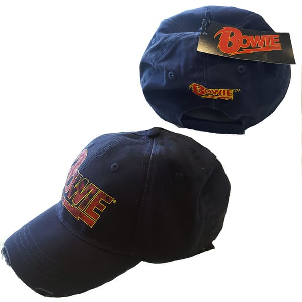 David Bowie Baseball Cap Flash Logo Official Navy Blue frayed Strapback One Size