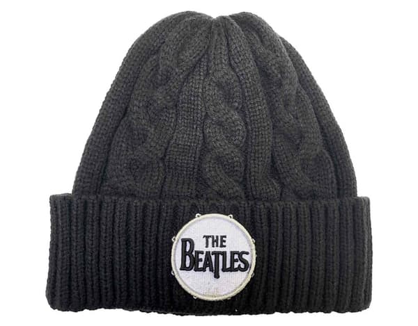The Beatles Beanie Hat Drum Band Logo Cable Knit Official Black Unisex One Size
