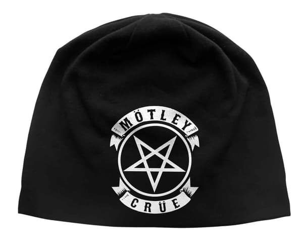 Motley Crue Beanie Hat Pentagram Discharge Official Black Jersey print One Size