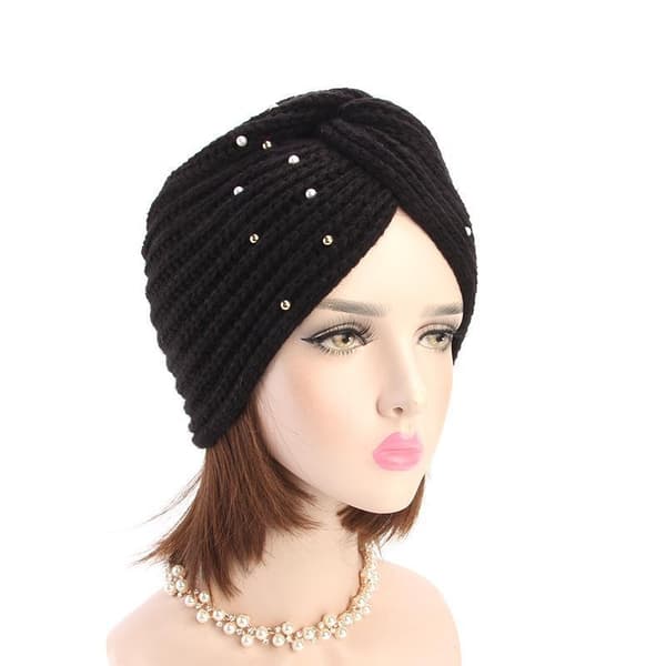 Strikket turban med perler perfekt i vinter efterår flere farver