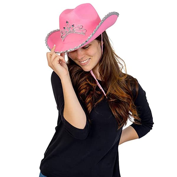 Rosa cowboyhatt med paljetter