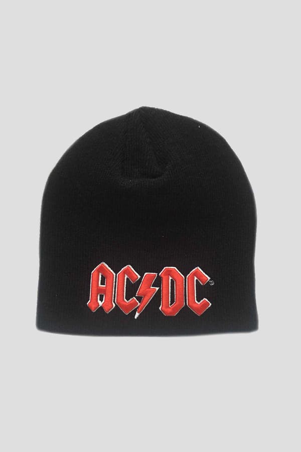 AC/DC Beanie Hat classic Red 3D Band Logo Hells Bells Official Black One Size