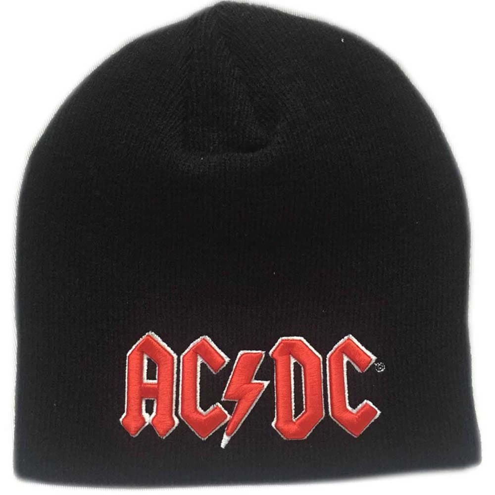 AC/DC Beanie Hat classic Red 3D Band Logo Hells Bells Official Black One Size