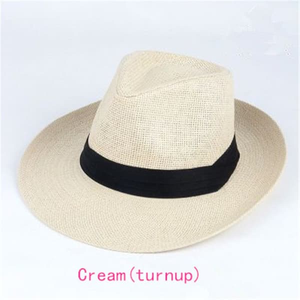 Unisex-muoti Summer Beach Fedora Wide Brim Trilby Straw Bucket Sun Hat Cap (Turnup)